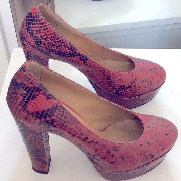 🎃 Red leather high heels Italian shoes python print Fall size 37 - Picture 1 of 4